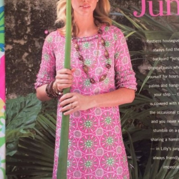 Lilly Pulitzer Silk Blend Pink and Green Short Sleeve Dress Size 0 - Picture 5 of 13